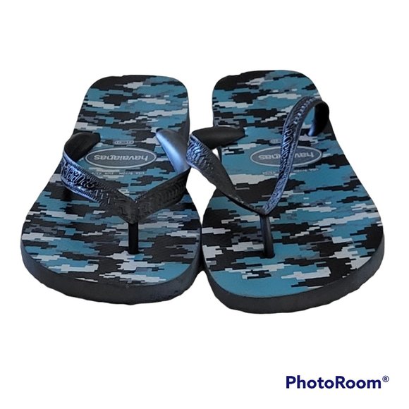 Camo Print Havaianas Flip Flops Blue Gray and Black - Size 9/10 NEW - Picture 2 of 7
